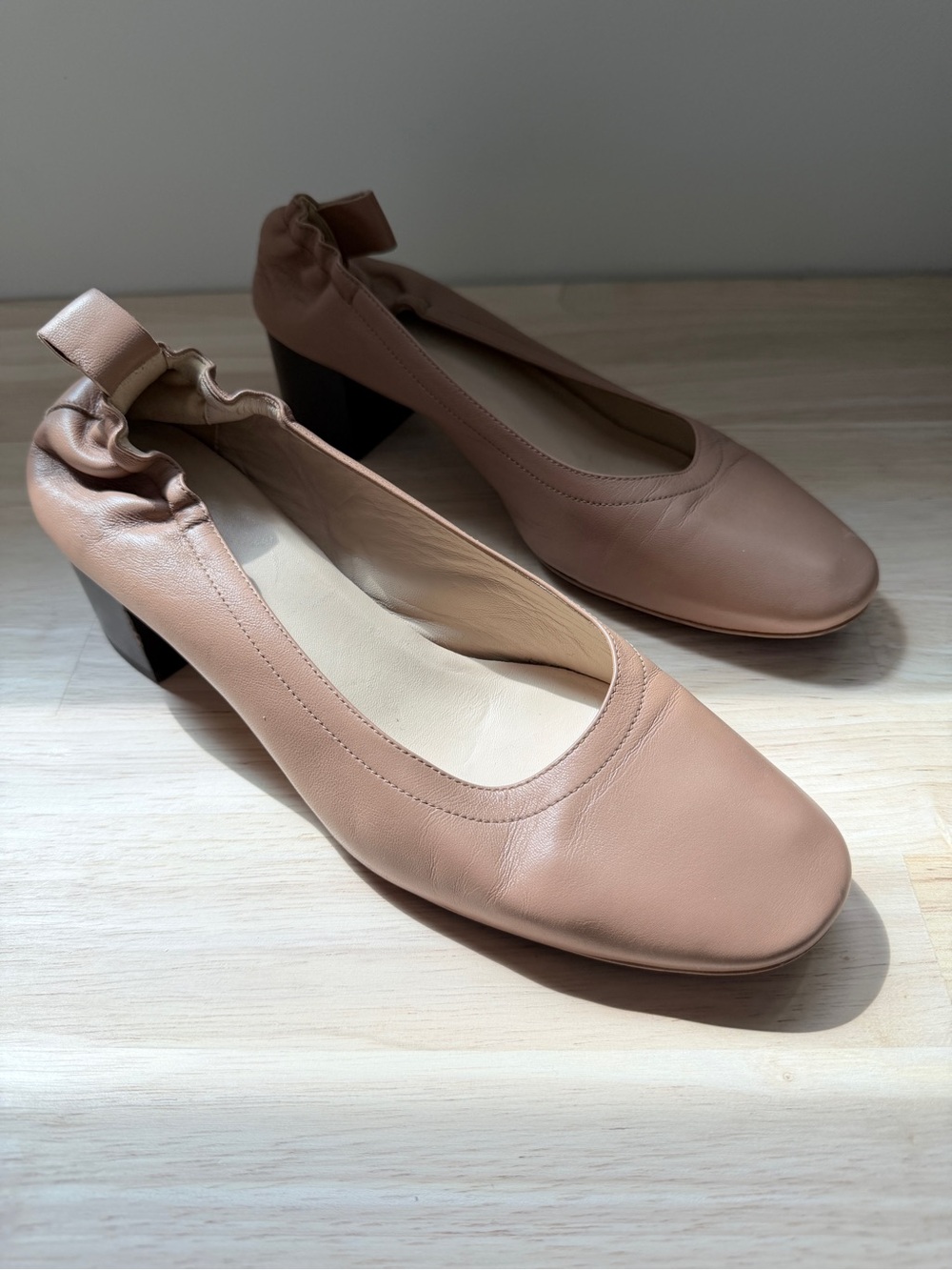 Everlane The Day Heel Nude Blush Leather Block Heel Pumps 7 |Minimal  Balletcore